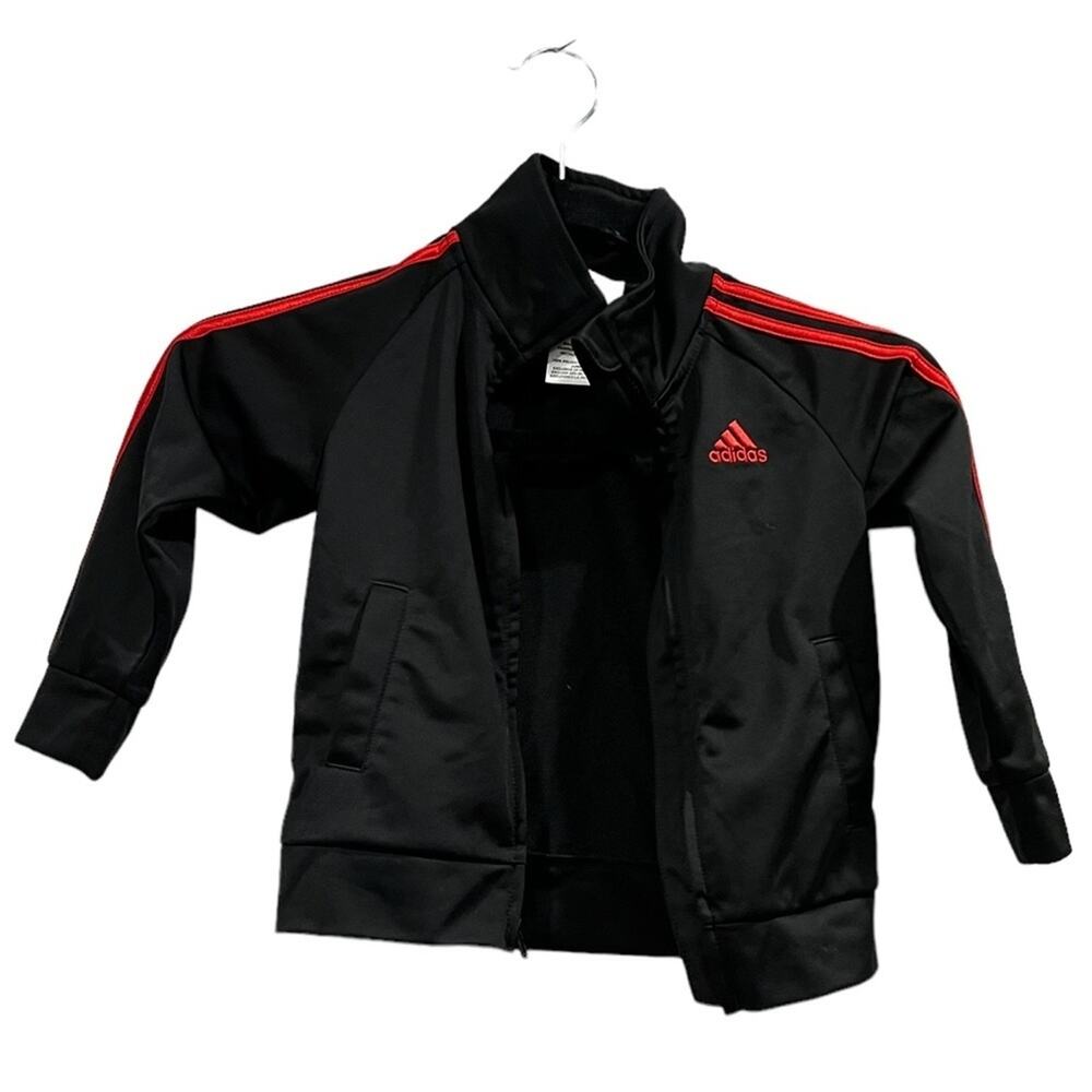 Adidas Toddler Baby Jacket Size 24 months sweater Black Red logo Pockets
